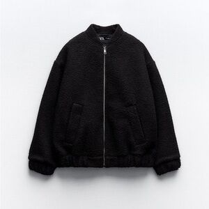 NWT Zara Women’s Black Boucle Bomber Jacket Size XS